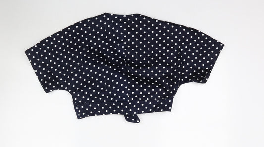 Preworn Womens Blue Polka Dot Cropped Blouse Size L - Tie front