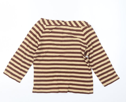 Emreco Womens Beige Striped Basic T-Shirt Size 12