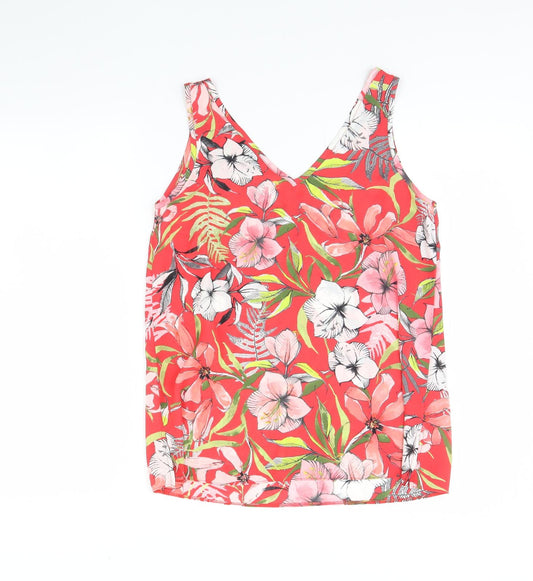 Wallis Womens Red Floral Basic Tank Size 10