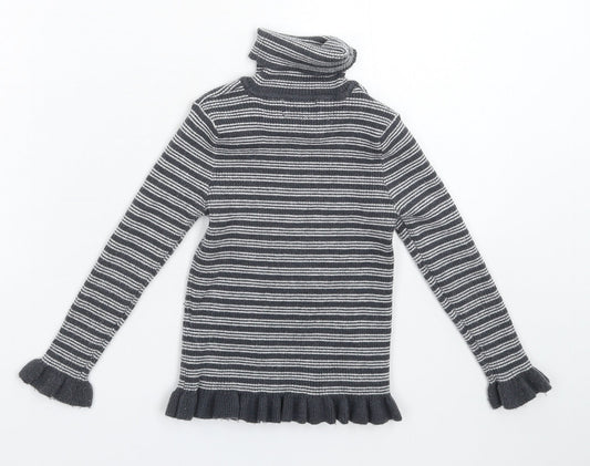 Primark Girls Grey Striped Knit Pullover Jumper Size 5-6 Years