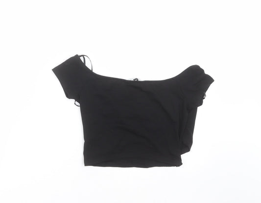 New Look Womens Black Cropped T-Shirt Size 8