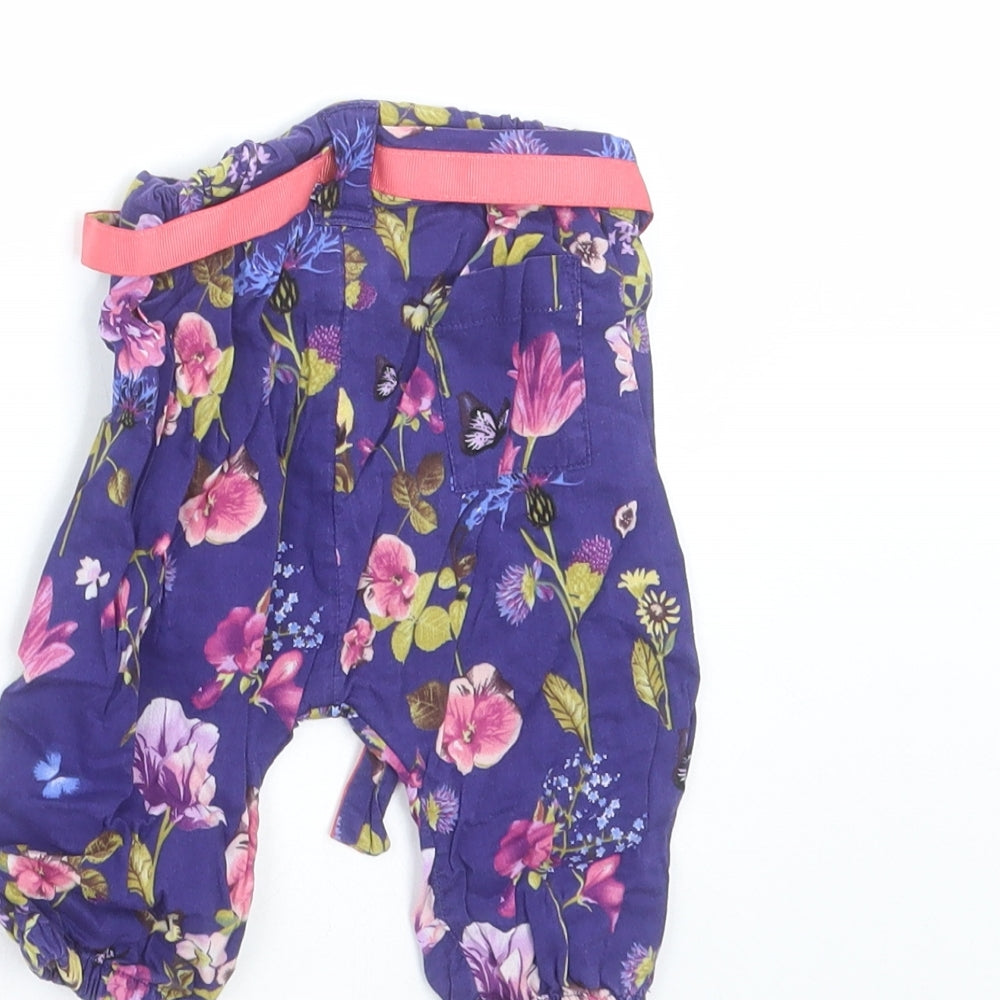 Marks and Spencer Girls Blue Floral Trousers Size 0-3 Months