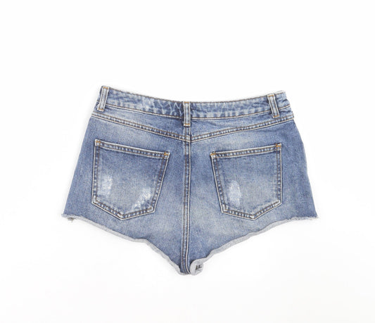 Topshop Womens Blue Denim Hot Pants Shorts Size 30 in - distressed