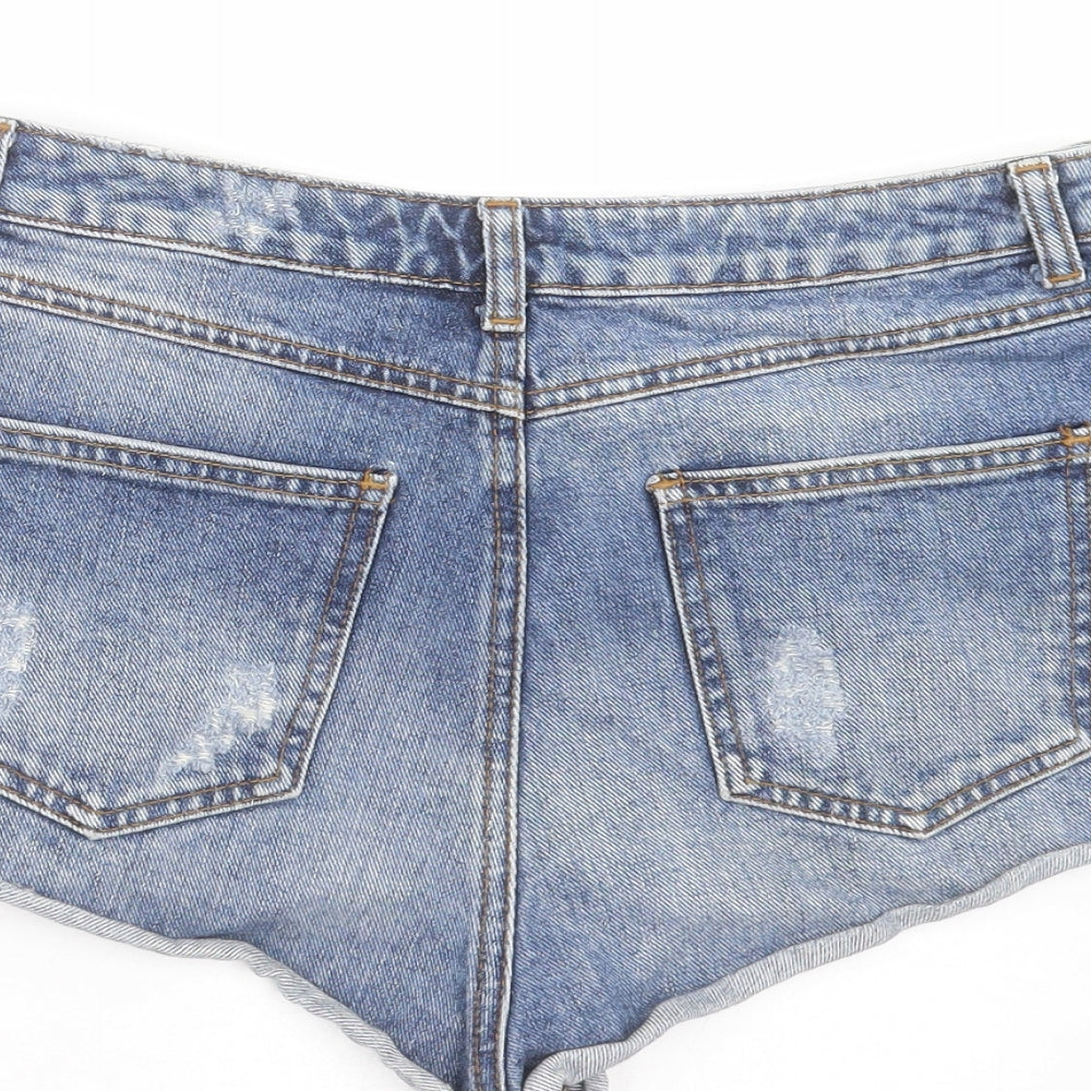 Topshop Womens Blue Denim Hot Pants Shorts Size 30 in - distressed