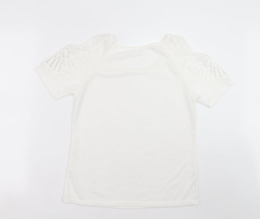 Preworn Womens White Knit Pullover Jumper Size L - crochet shoulder