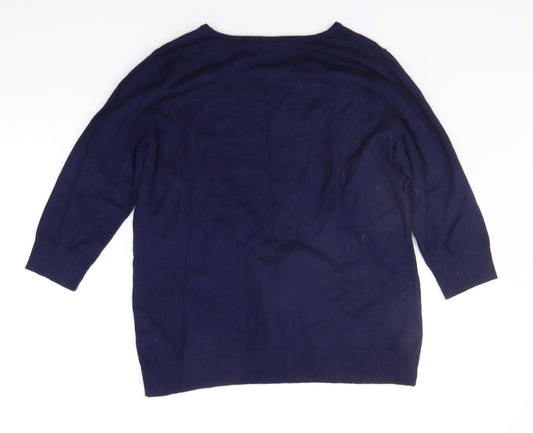 ANNA ROSE Womens Blue Floral Pullover Jumper Size L