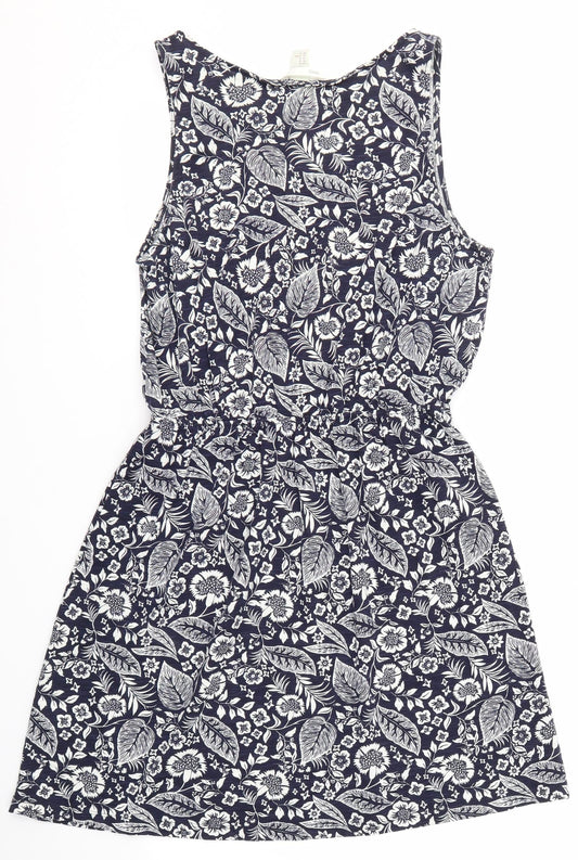 H&M Womens Blue Floral A-Line Size M