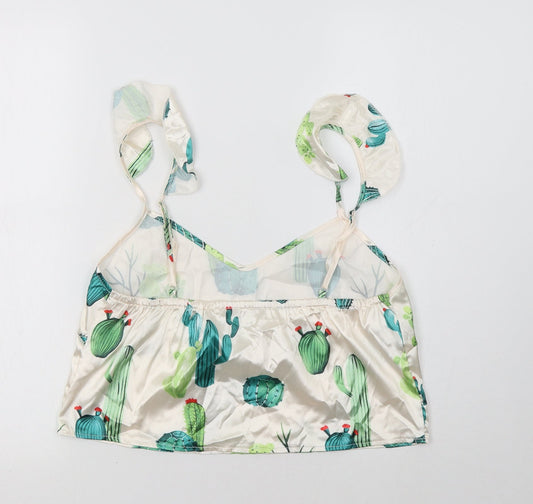 Nasty Gal Womens White Floral Satin Cropped Tank Size 10 - Cactus