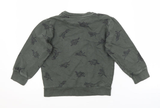 URBAN RASCALS Boys Green Animal Print Pullover Sweatshirt Size 5-6 Years