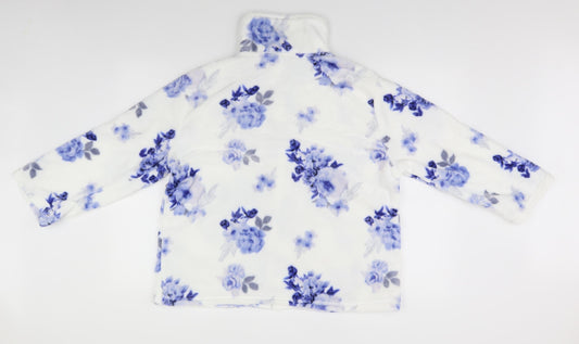 Slenderella Womens White Floral Cardigan Jumper Size L