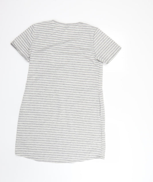 cool Womens Grey Striped T-Shirt Dress Size M