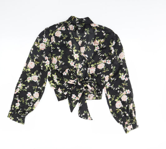 Topshop Womens Black Floral Basic Blouse Size 6