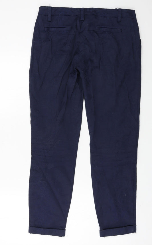oodji Womens Blue Floral Trousers Size 12 L29 in
