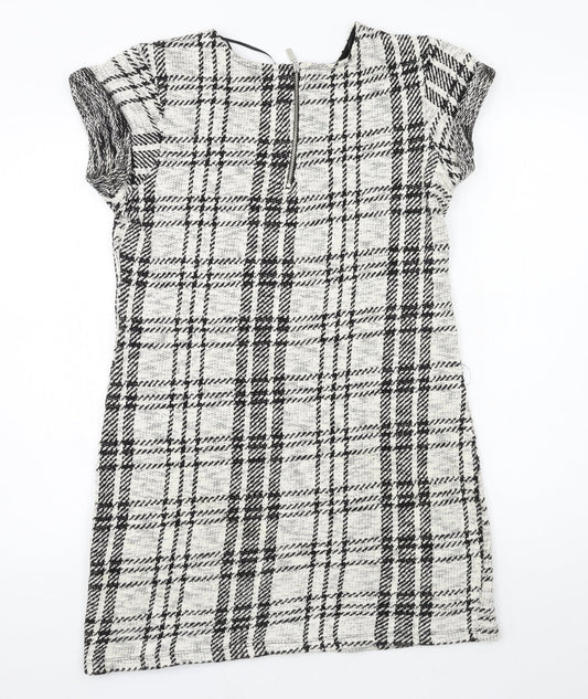 Select Womens White Plaid Jersey T-Shirt Dress Size 10