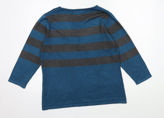Chianti Womens Blue Striped Knit Pullover Jumper Size L