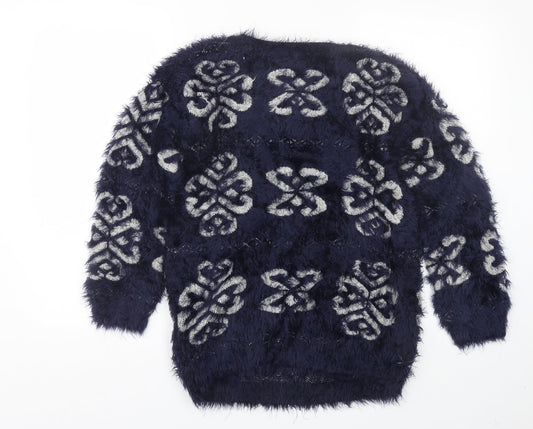 Kela loves london Womens Blue Floral Pullover Jumper Size L
