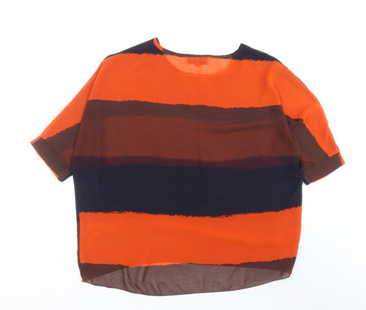 DJT Womens Orange Striped Basic Blouse Size M