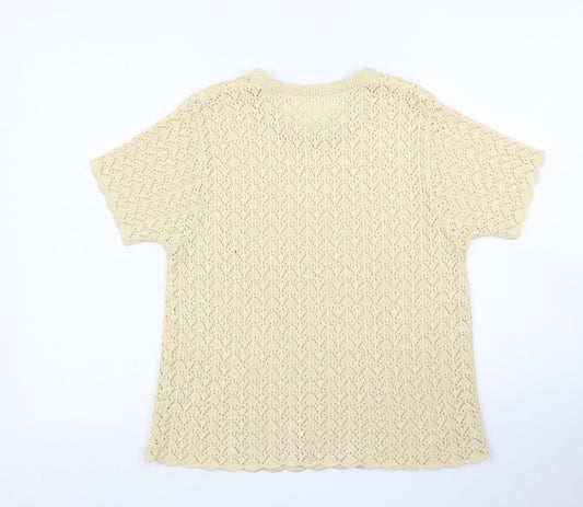 Preworn Womens Beige Floral Basic T-Shirt Size L