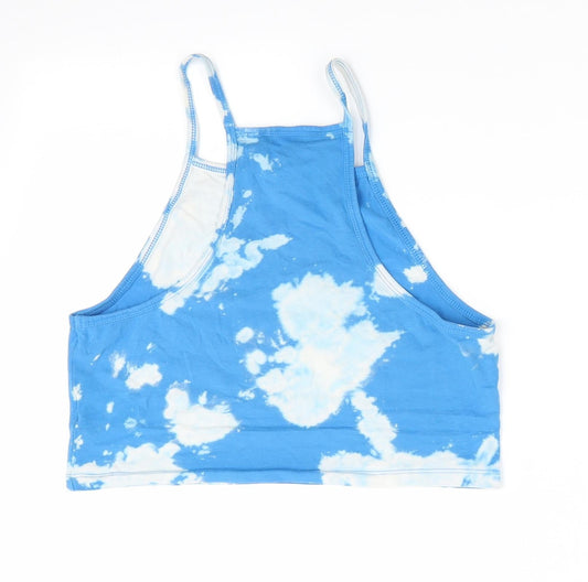 Divided Womens Blue Geometric Cropped Tank Size M - Tye Dye effect