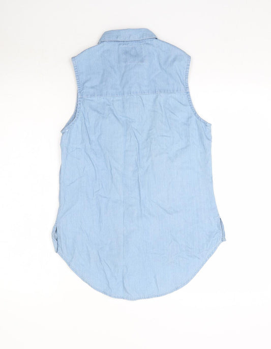 Denim Co. Womens Blue Denim Basic Button-Up Size 10