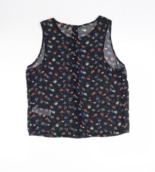 New Look Womens Black Floral Basic Blouse Size 14