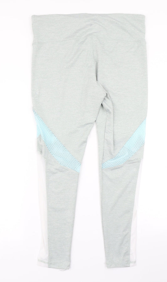 Workout Womens Blue Colourblock Compression Leggings Size L L26 in