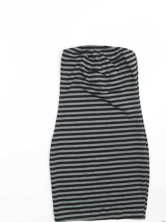 Boohoo Womens Grey Striped Fit & Flare Size 8