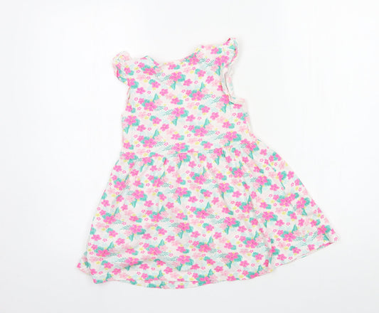 Primark Girls Multicoloured Floral Jersey T-Shirt Dress Size 5-6 Years