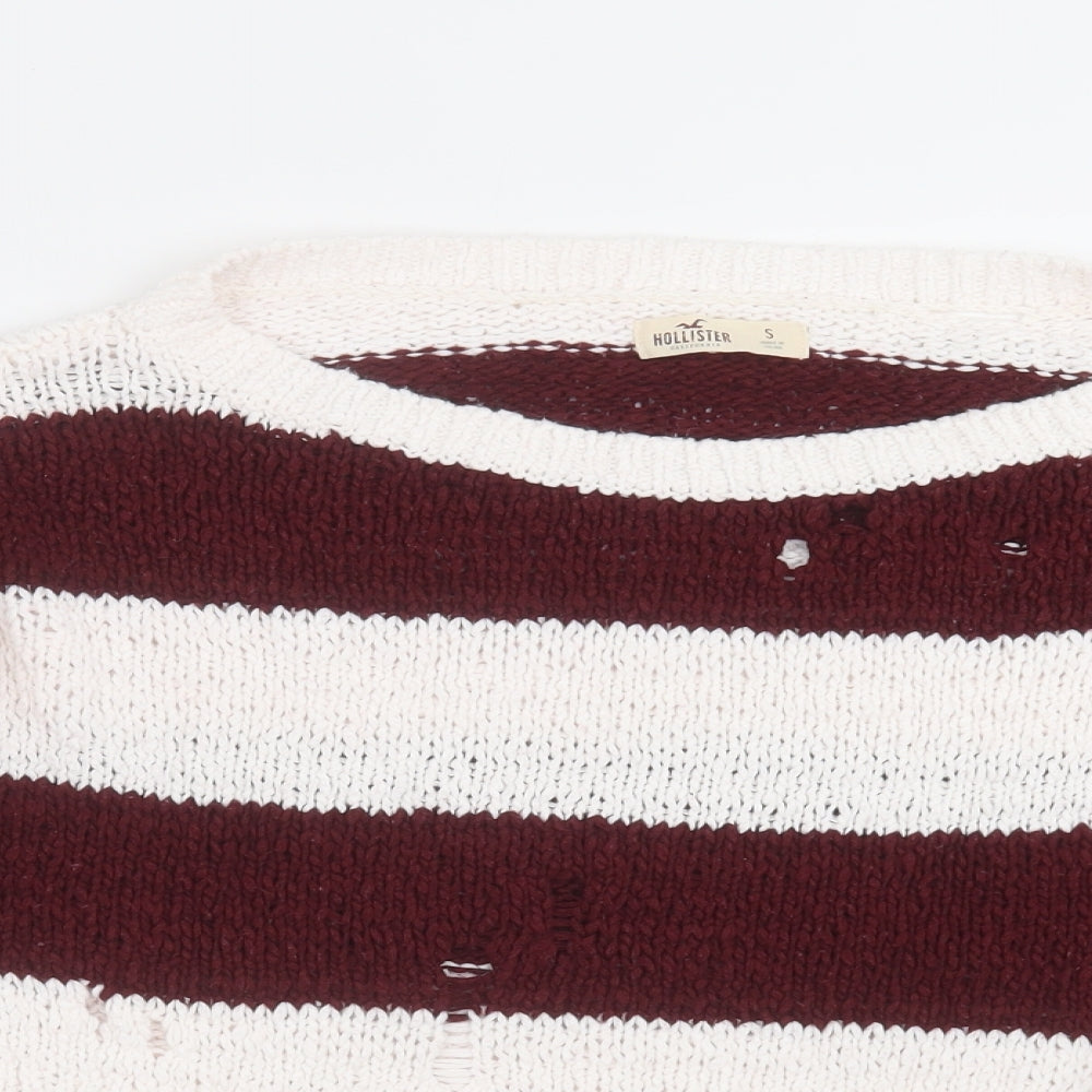 Hollister Womens White Striped Knit Pullover Jumper Size S  - distressed, cropped
