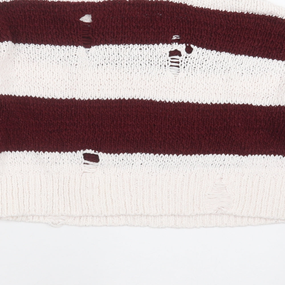 Hollister Womens White Striped Knit Pullover Jumper Size S  - distressed, cropped