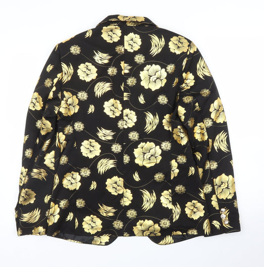 Preworn Womens Gold Floral Jacket Blazer Size M