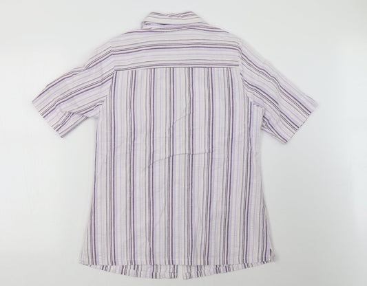 Cotton Traders Womens Purple Striped Basic Button-Up Size 12