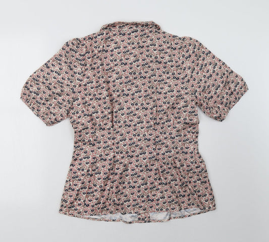 Allegra K Womens Red Floral Basic Button-Up Size M