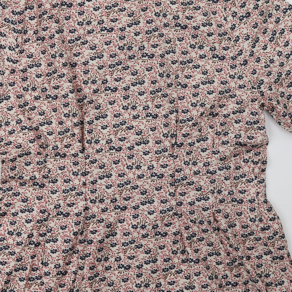 Allegra K Womens Red Floral Basic Button-Up Size M