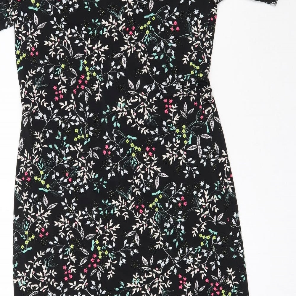 By Very Womens Black Floral Mini Size 10 - Asymmetric Hem