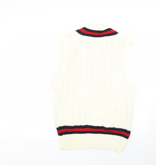 prest Mens White Striped Pullover Jumper