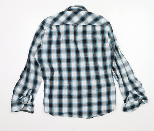 Angelo Litrico Mens Black Check Button-Up Size M