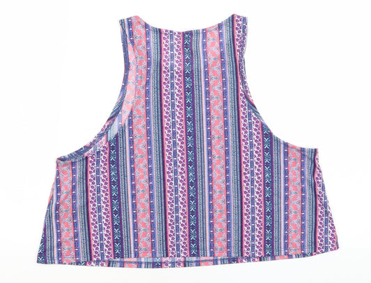 Divided Womens Blue Striped Cropped Tank Size M