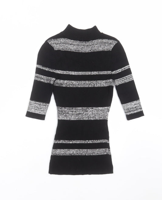 LU NYC Womens Black Striped Knit Pullover Jumper Size M - stretch fabric
