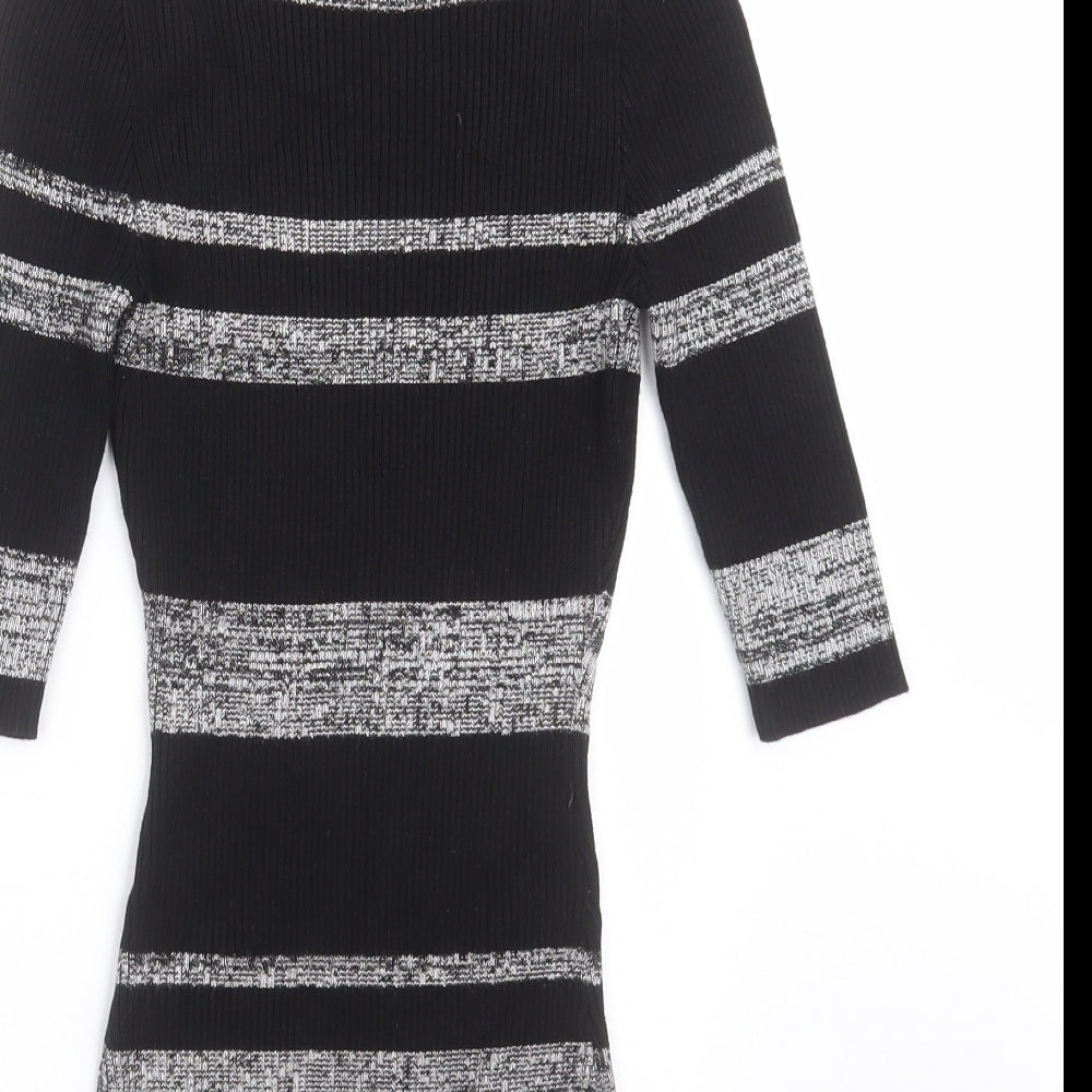 LU NYC Womens Black Striped Knit Pullover Jumper Size M - stretch fabric