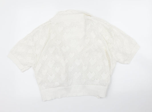 IQ Collection Womens White Cardigan Jumper Size M
