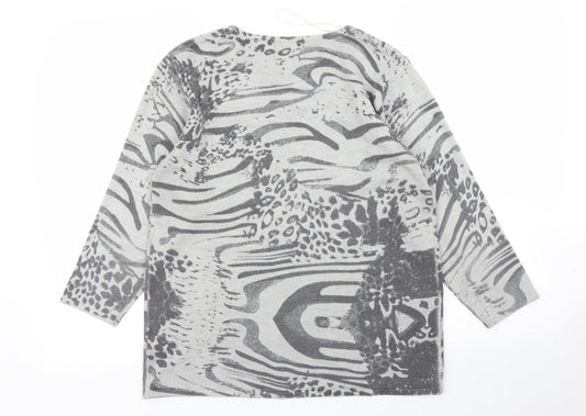 Ann Marie Womens Grey Animal Print Pullover Jumper Size L - Leopard print