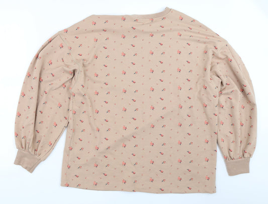 George Womens Beige Floral Pullover Sweatshirt Size L