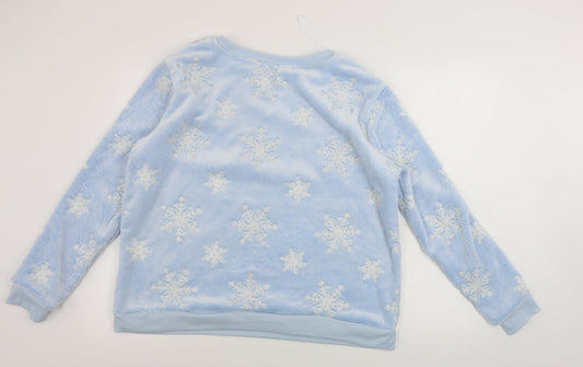 love to lounge Womens Blue Pullover Jumper Size L - Snow Flakes