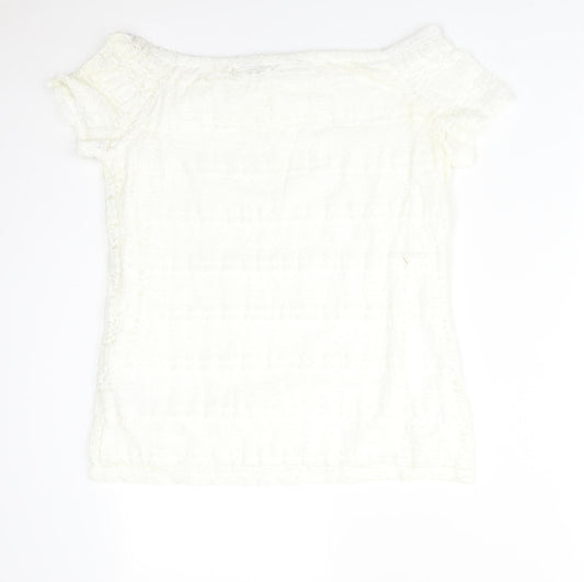 Preworn Womens White Floral Basic T-Shirt Size 14