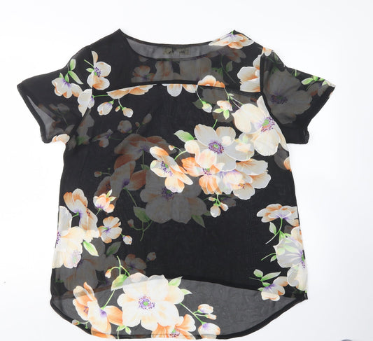 Urmonda Womens Black Floral Basic Blouse Size 14
