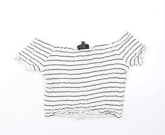 Topshop Womens Blue Striped Cropped T-Shirt Size 10