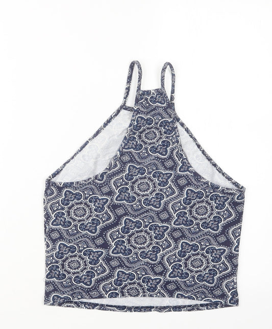 New Look Womens Blue Geometric Basic T-Shirt Size 12