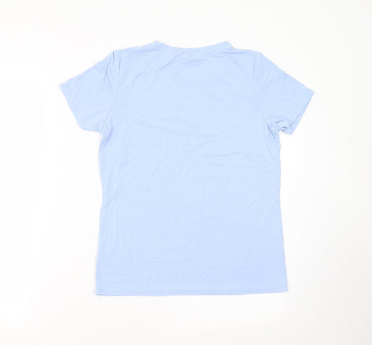 anna rose Womens Blue Geometric Basic T-Shirt Size S - beaded