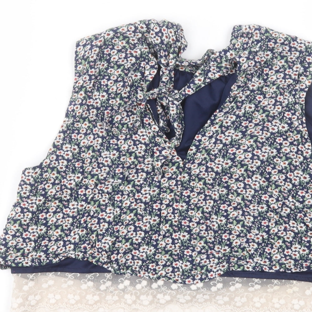 FOREVER 21 Womens Blue Floral Basic Blouse Size M